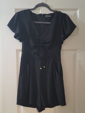 Express Black Short Sleeve Drawstring Romper